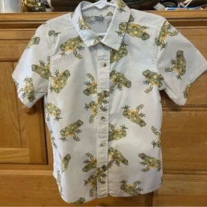 Old Navy Boy’s Cotton Stretch Button Up Shirt w/Green Frog Print Size 5T